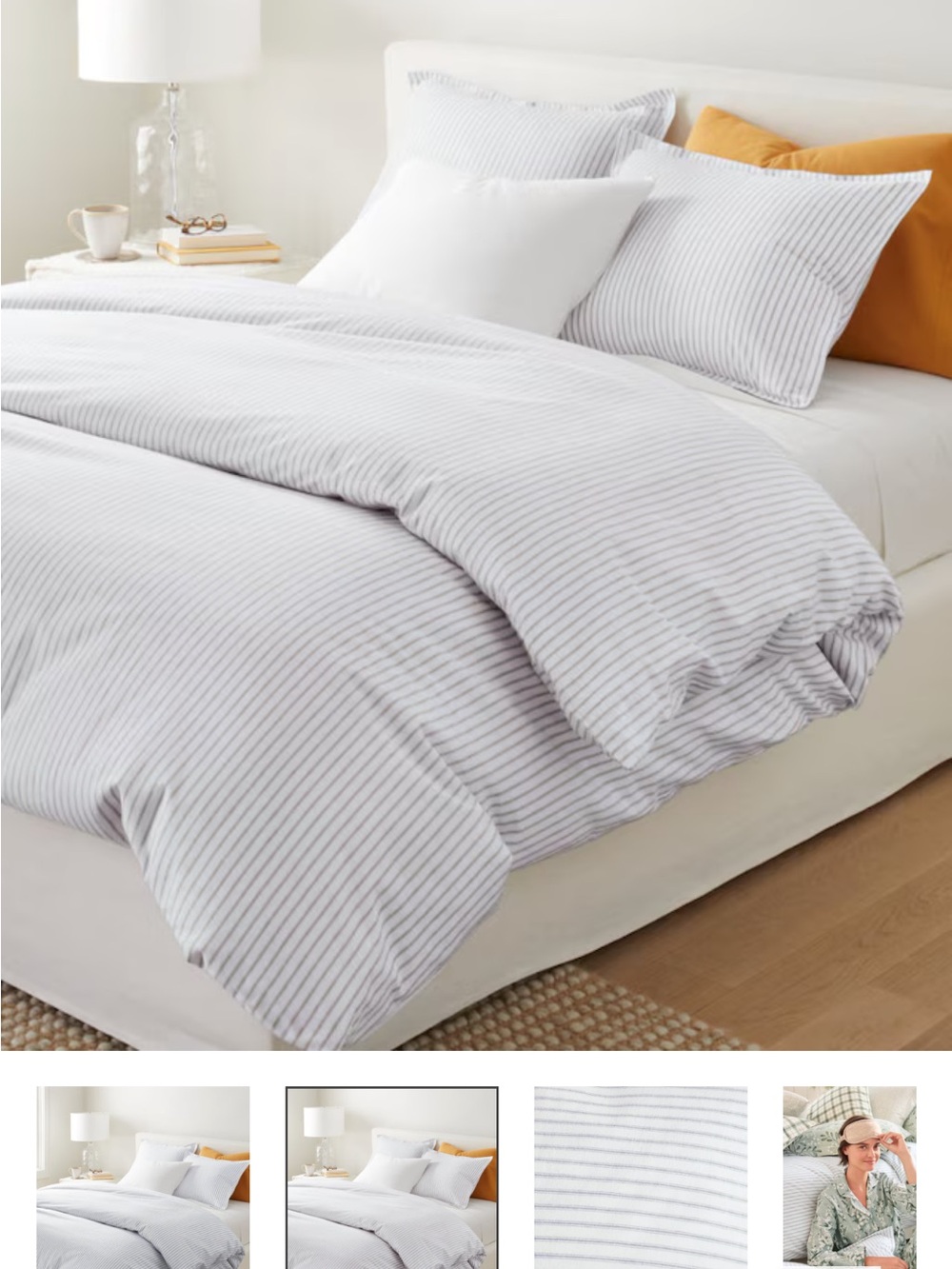 Garnet Hill White & Gray Pinstripe Duvet Cover